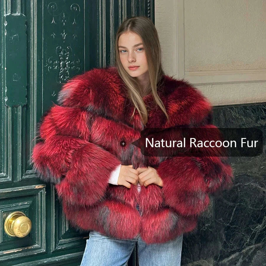 KIMLUD, Natural Racoon Fur Coats Round Collar Genuine Fur Coat Cropped Raccoon Fur Coat Winter Women Best Selling Real Fur Coat, KIMLUD Womens Clothes