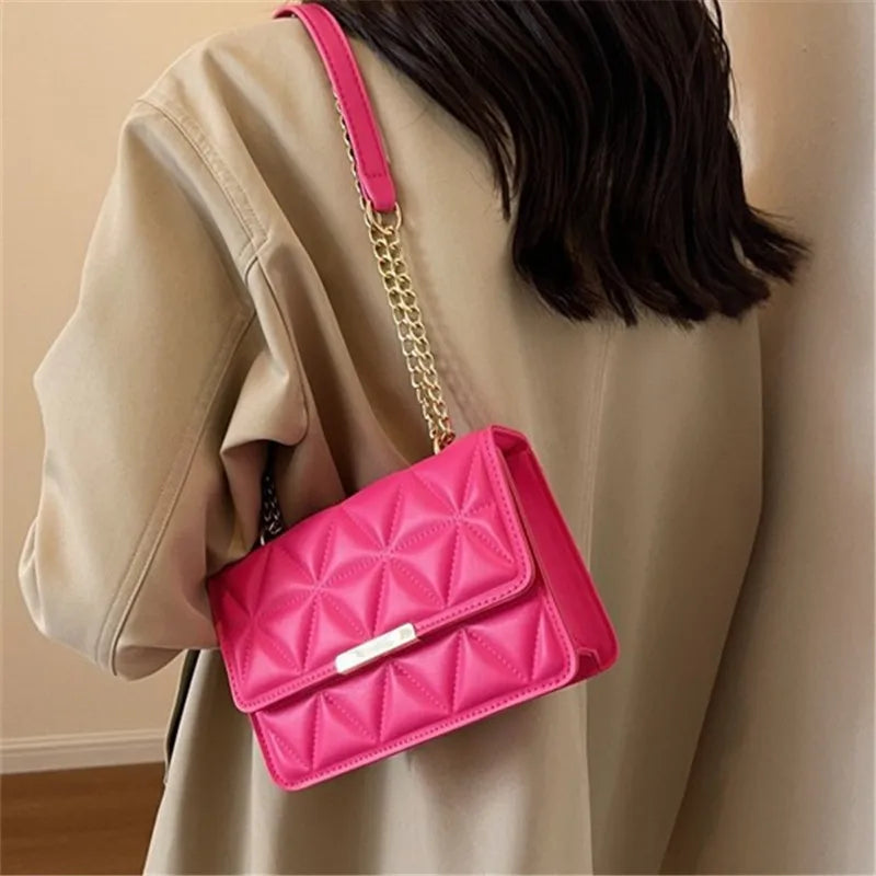 Trendy Quilted Chain Crossbody Shoulder Bag, Stylish Multi Color Small Square Purse, Chic & Perfect for Women's Everyday Use