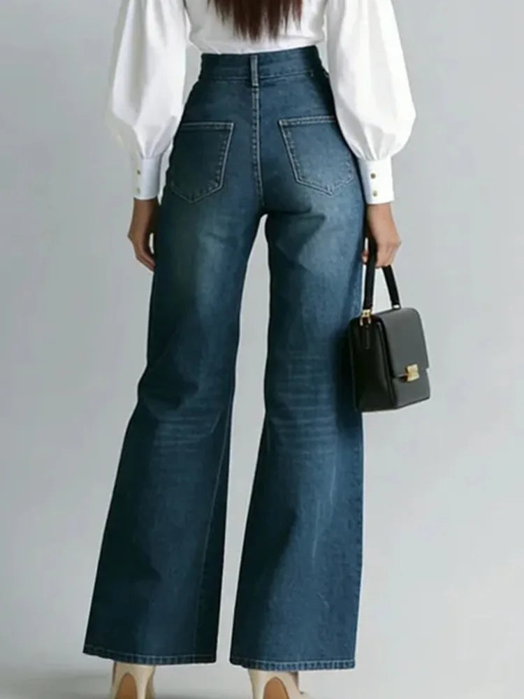 Jeans – High Waist Wide Leg With Double Zipper Split Hem – Denim | KIMLUD