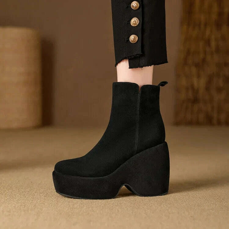KIMLUD, Brand Women Wedges Boots Suede Platform Women Ankle Boots High Quality Walking Comfy Woman Shoes New Sexy High Heels Bootie, KIMLUD Womens Clothes