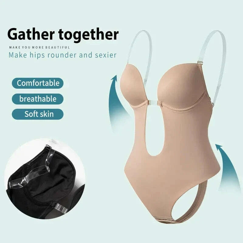 KIMLUD, Women Full Body Shaper Bra Backless Bodysuit Thong Invisible Shapers Tummy Control Shapewear Girdles Sheath Slimming Underwear, KIMLUD Womens Clothes