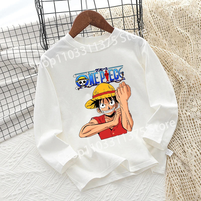 One Piece Children T-shirt Long Sleeve Children Clothing Fashion Hip Hop Round Neck Cotton Toddler Summer Cartoon Anime Toddler