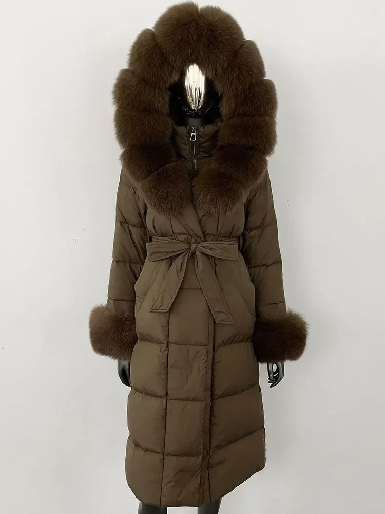 Down Coat – Fur Collar Hooded – Duck Down – White | KIMLUD
