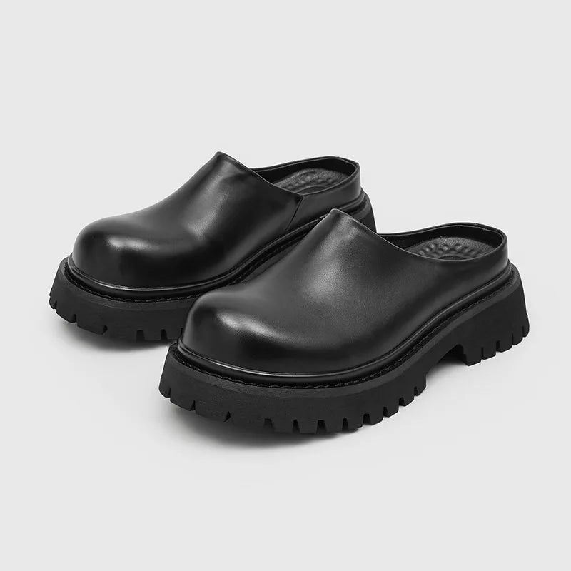 Mens Casual Half Shoes Slip-on Original Leather Platform Shoe Summer Loafers Outdoors Stylish Designer Footwear Mans Slippers