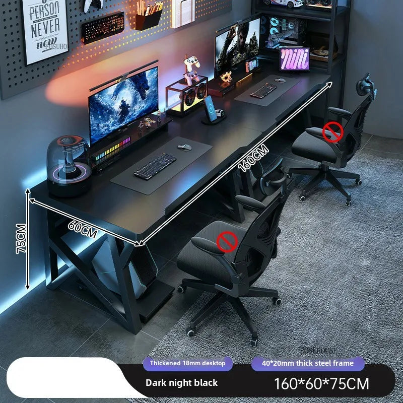 Matte Finish Desk Double Computer — Black | KIMLUD