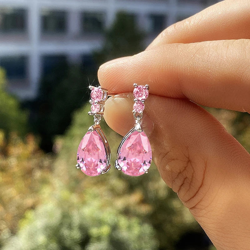 Drop Earrings – Water Drop – Cubic Zirconia White/Purple | KIMLUD
