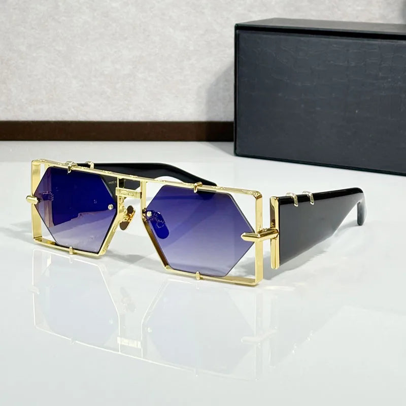 Metal Hexagon Sunglasses With Acetate Frame — Tortoiseshell Brown | KIMLUD