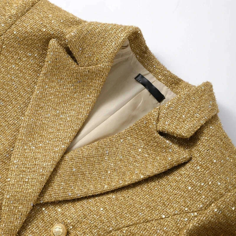 KIMLUD, Elegant Paillettes Blazer Coat Women Lapel Doube-breasted Fake Pocket Slim Jackets Lady 2025 Autumn Winter Streewear Female New, KIMLUD Womens Clothes