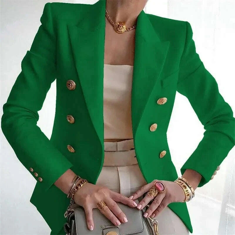 KIMLUD, Women's Elegant Metal Buckle White Suit Jacket Casual Office lady Blazer High-end Feel Western-style Clothe, KIMLUD Womens Clothes