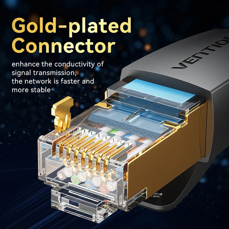 Satin Cotton-Braided Ethernet Cable Cat8 40Gbps 2000MHz — Black | KIMLUD