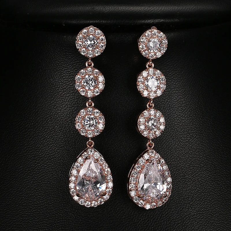 Minimalism Teardrop Round Zircon Long Dangle Earrings for Women 2021 Wedding Engagement Jewelry Bridal Drop Earrings Statement