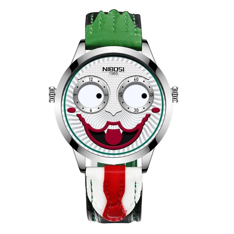 Quartz Watches For Men Clown Dial Fashion Creative Design Waterproof Clock Leather Strap Men Watch Часы Мужские Наручные Reloj