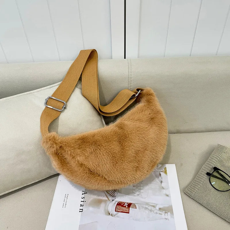 Soft Plush Shoulder Underarm Bags Fluffy Solid Color Bags Purse Autumn Winter Handbag Women Lady Fashion Storage Pouch 2025 New