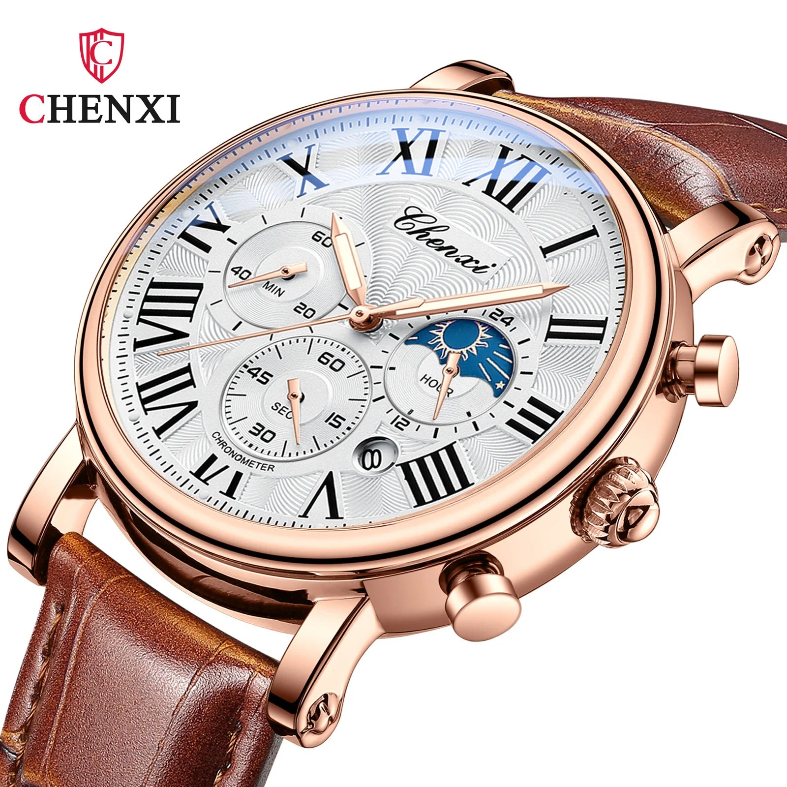 Leather Multi-Function MoonPhase Wristwatch — Black | KIMLUD
