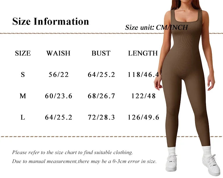 Women's Sleeveless Yoga Jumpsuit Exercise Ribbed Square Neck Vest High Waist Fitness Sports One-piece Yoga Suit