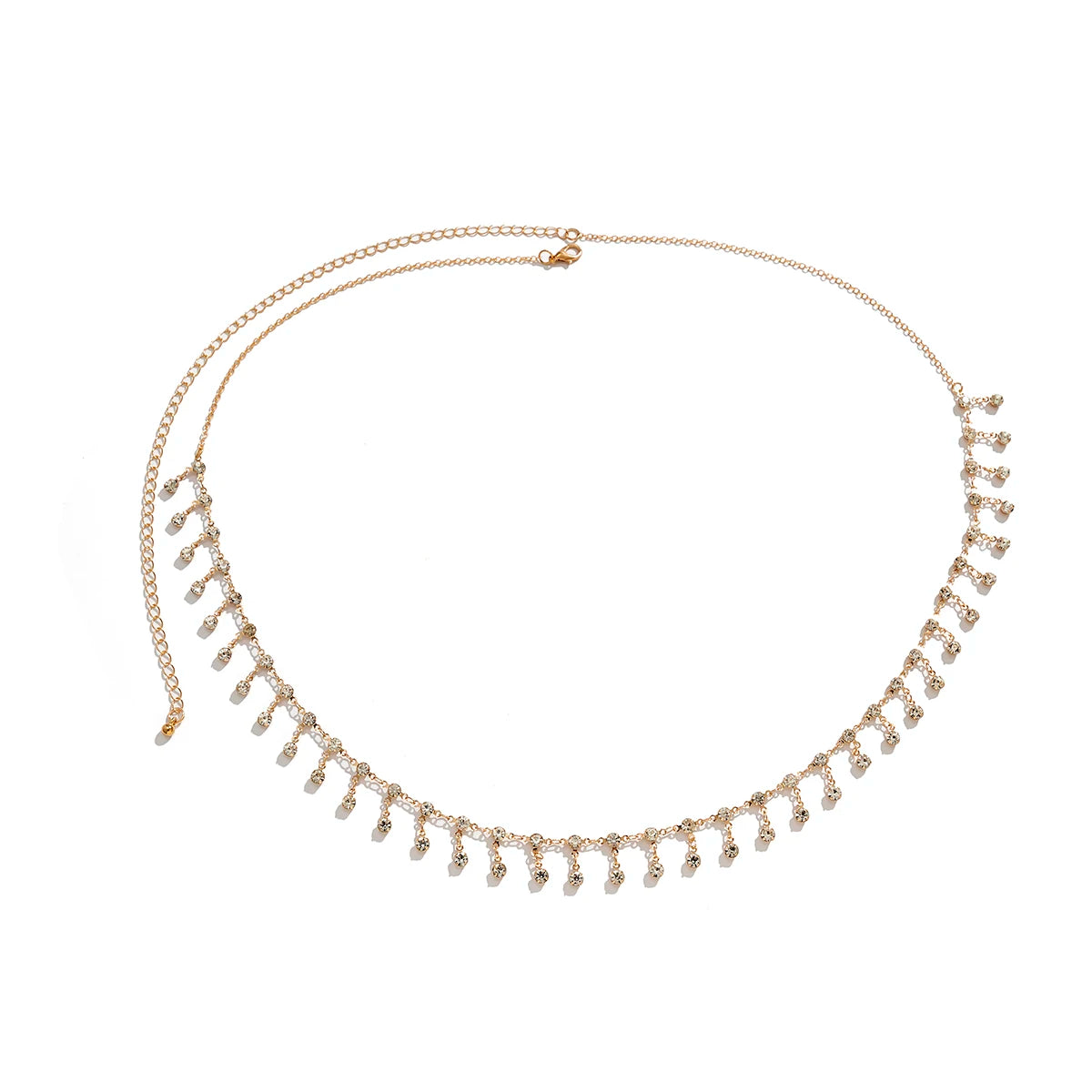 Gold-Tone Tassel Waist Chain Belt Zircon Rhinestone Embellishment — Gold | KIMLUD