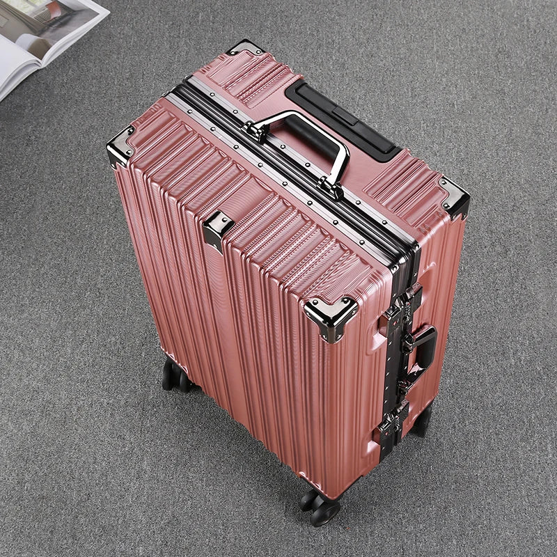 Aluminum Frame Suitcase 20 inch Boarding Cabin Rolling Luggage Trolley Case Password Suitcases on Wheels Men and Women Students