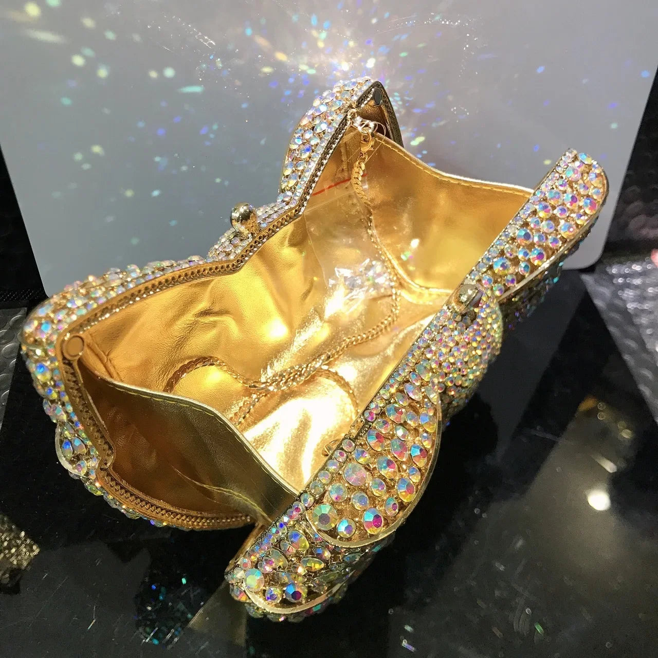 Crystal Rhinestone Bowtie Clutch Evening — Gold | KIMLUD