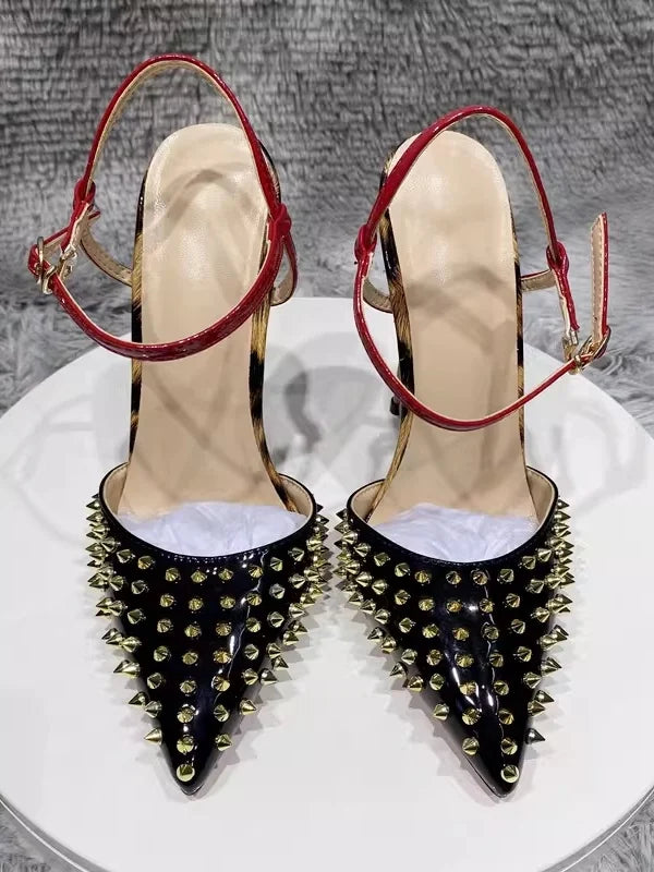 Stiletto Sandals - 12cm Heel - Pointed Toe - Leopard Print | KIMLUD