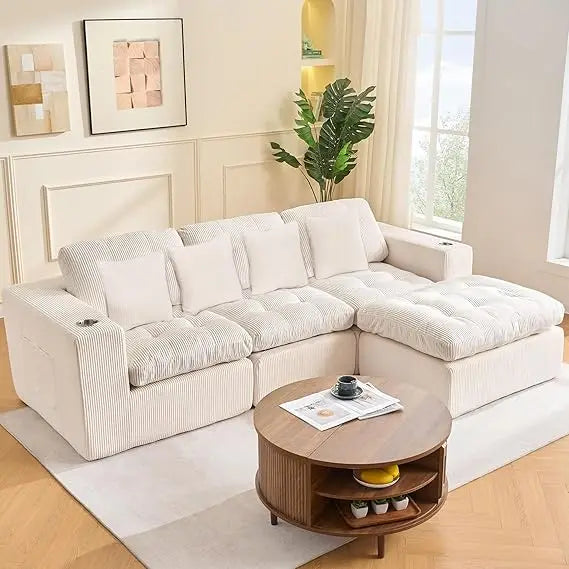 Cloud Velvet Sectional Sofa 105-Inch L-Shaped Three-Seater — Black | KIMLUD