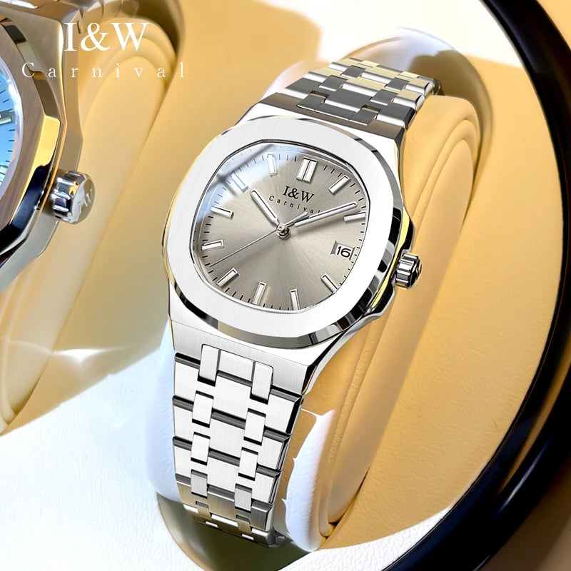 I&W Simple Quartz Watch for Women 2024 New Design Ladies Watches Sapphire Calendar Full Steel Bracelet Waterproof Montres Femmes