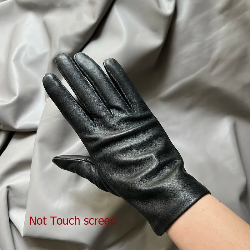 Leather Gloves Genuine Lambskin Short Black | KIMLUD
