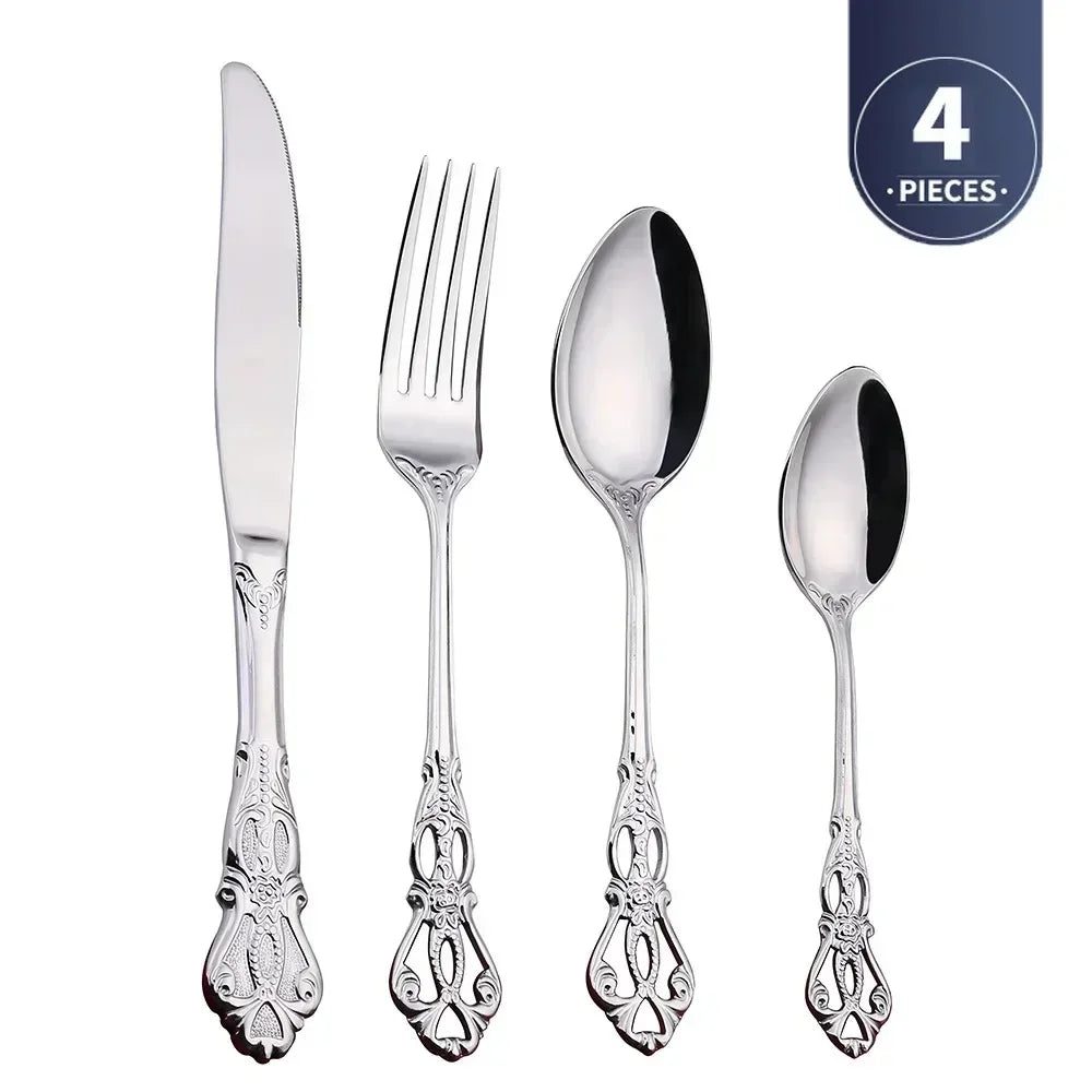 Gold-Plated Stainless Steel Cutlery Set Royal European Spoon Fork Collection — Golden | KIMLUD