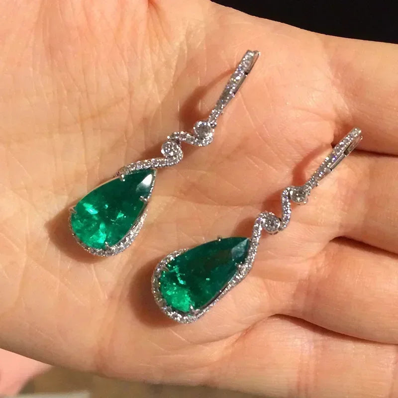 Cubic Zirconia Drop Earrings Water-Drop Inlaid — Emerald | KIMLUD