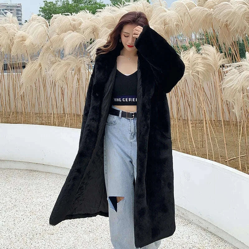 KIMLUD, 2024 New Winter Hooded Women Faux Fur Coat Ladies Thick Warm Long Fur Jacket Soft Tedy Female Loose Faux Fur Coats Outwear Parka, KIMLUD Womens Clothes