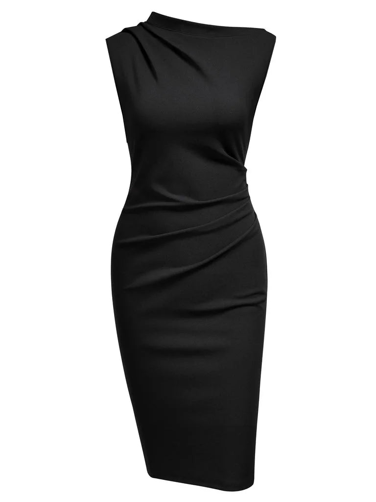 Polyester Elastane Solid Sheath Dress — Burgundy | KIMLUD