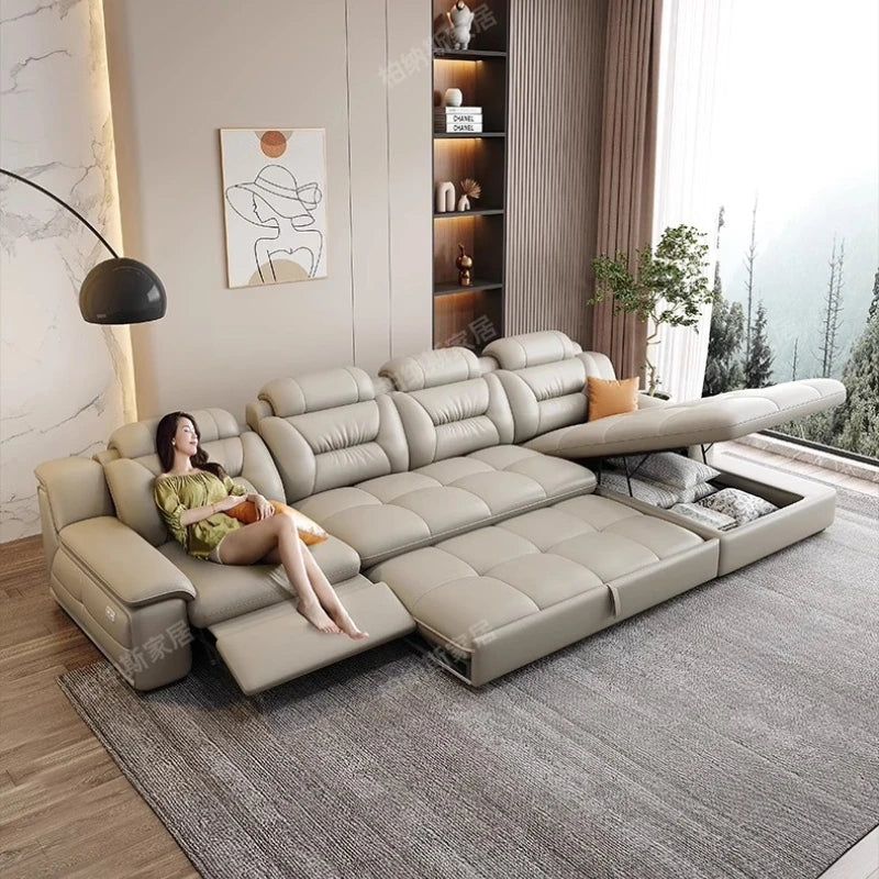 Multifunctional Designer Sofa Bed With Storage System For Spacious Living — Ivory-Beige | KIMLUD