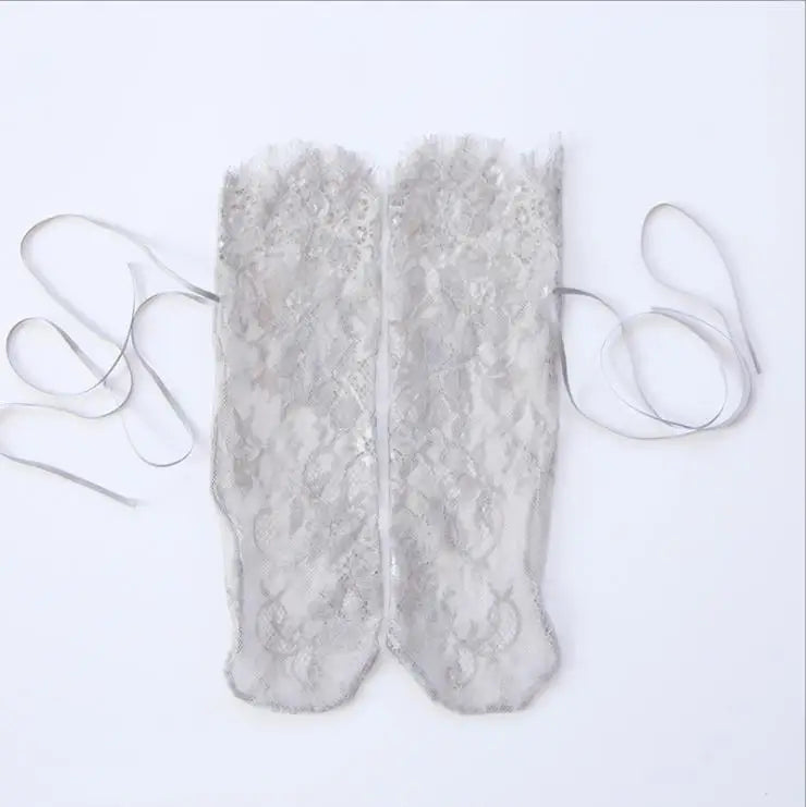 Lace Mesh Socks Floral Transparent — Black | KIMLUD