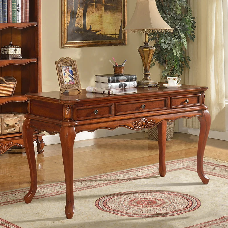 American solid wood desk home computer office rack combination writing desk chair