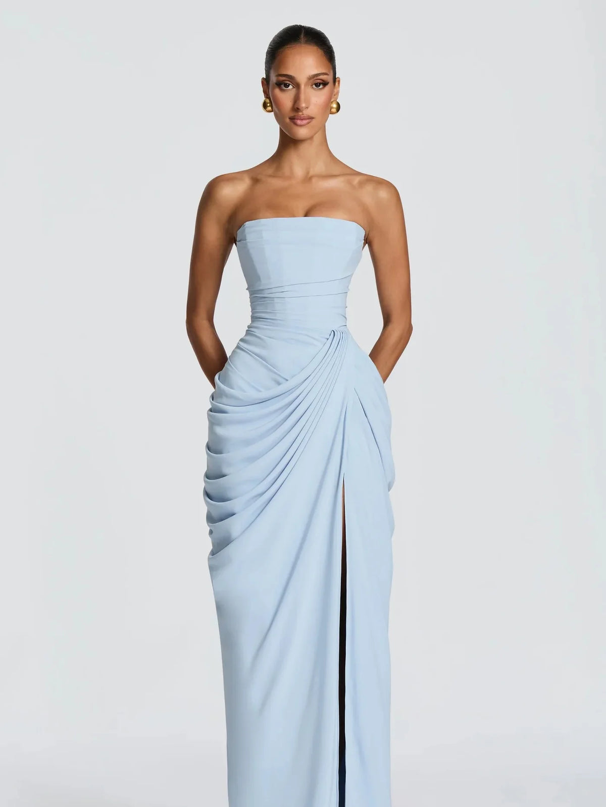 Evening Dress – Strapless Corset – Chiffon – Light Blue | KIMLUD