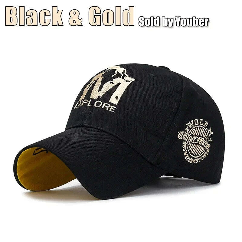 KIMLUD, M letter Wolf Totem Embroidery Cotton Adjustable Hard Top Baseball Cap Sun Hat Trucker Caps Dad Hats, KIMLUD Womens Clothes