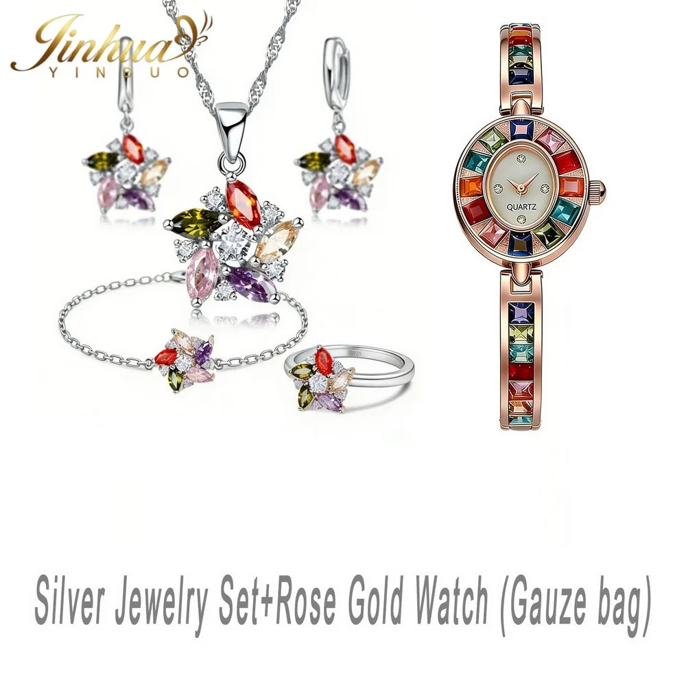 Sterling Silver Jewelry Set Windmill CZ — Turquoise | KIMLUD