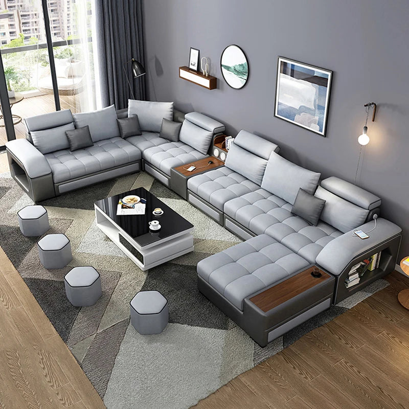 Modern Leather U-shaped Combination Sofa Bed 7-piece Furniture Living Room Fabric Velvet Sofa Home Manufacturer