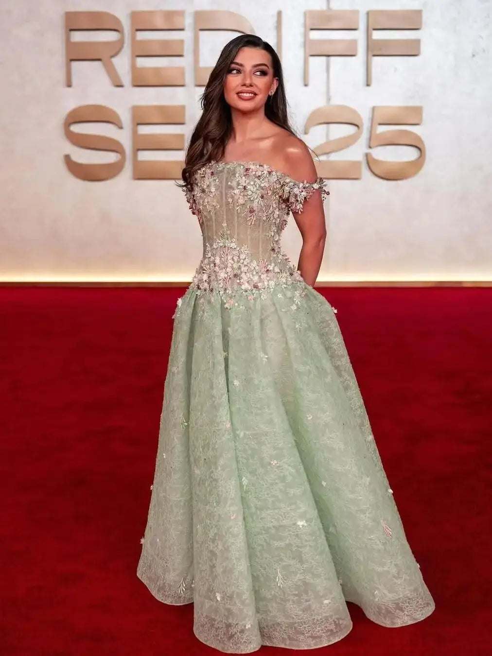 Evening Dress – 3D Floral Embroidery – A-Line Tulle – Mint Green | KIMLUD