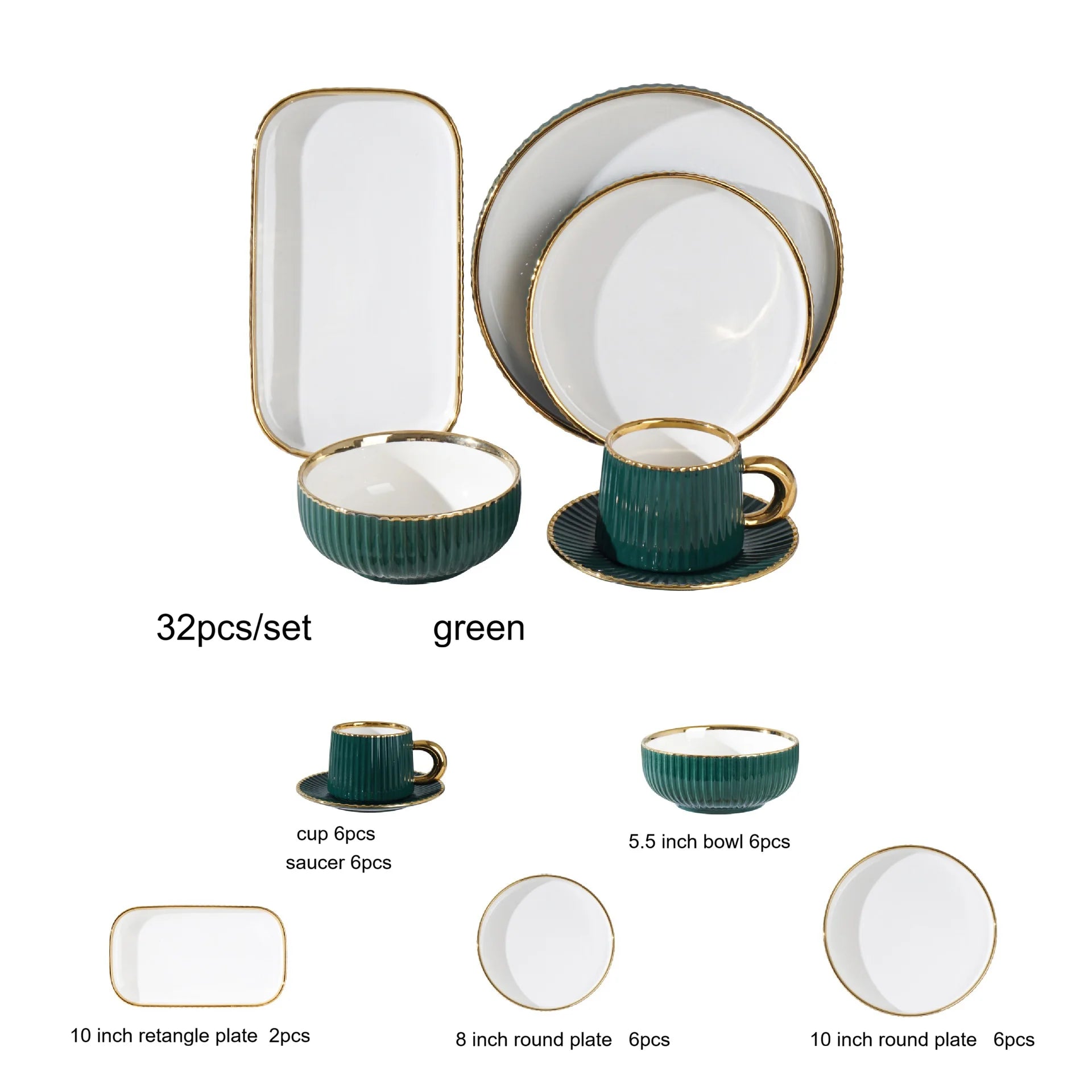Porcelain Dinnerware Set With Gold Trim For Six — White | KIMLUD