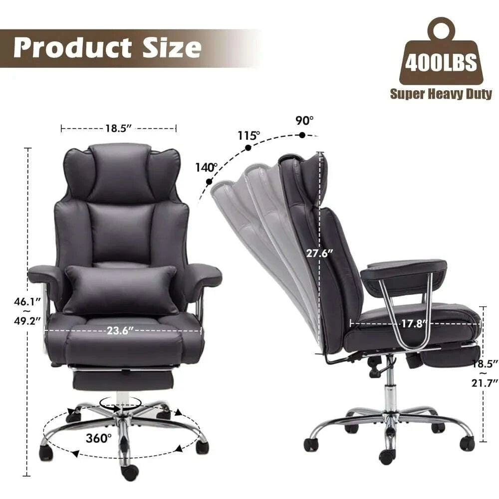 KIMLUD, ergonomic large-size executive reclining office chair with footrest and adjustable high back leather seat, KIMLUD Womens Clothes