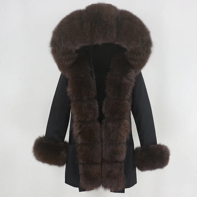 OFTBUY 2024 Fashion Winter Jacket Women Real Fur Coat Natural Real Fox Fur Collar Loose Long Parkas Big Fur Outerwear Detachable