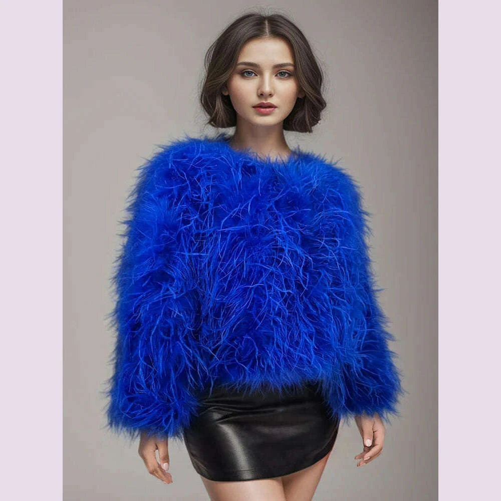 Ostrich Hair Fur Winter Jacket Long Sleeve
