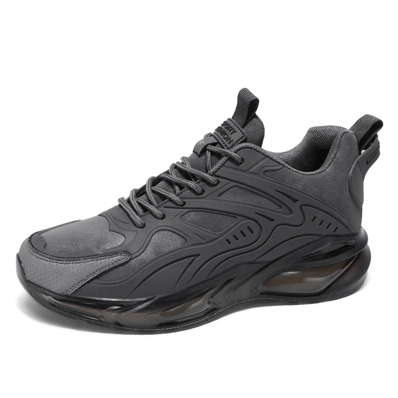 Breathable Mesh Running Shoes Lightweight Non Slip — Black With Amber Accents | KIMLUD