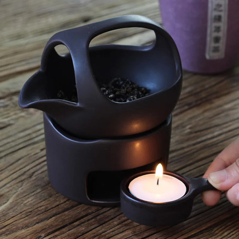 Ceramic Aroma Burner Coarse Pottery — Deep Black | KIMLUD