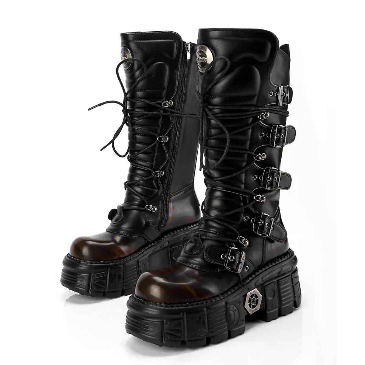 2024 High Spanish Locomotive Dark Punk Medium Tube Metal Thick Rock Men and Women The Same Style Platform Heels Boots