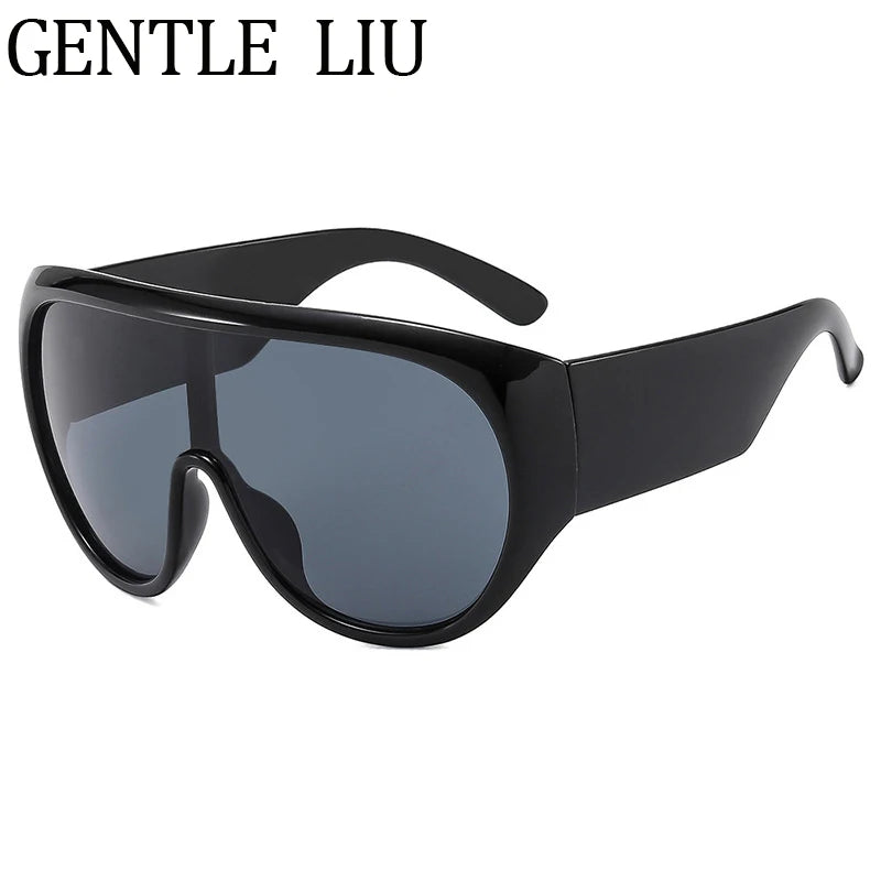 Y2K Oversized Shield Sunglasses One-Piece Visor — Black | KIMLUD