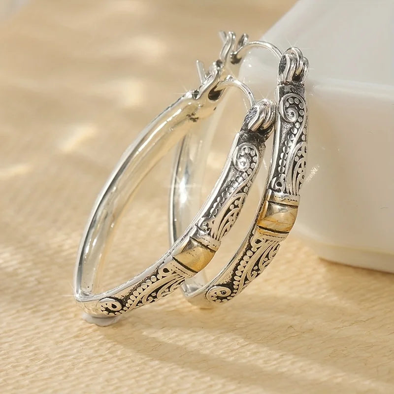 Drop Earrings – Carved Geometric Pendant – Zinc Alloy | KIMLUD