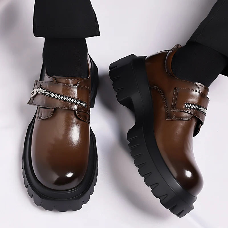 Derby men's leather shoes Thick bottomed British style design Leisure Party Business Office Luxury adult shoes Brown and Black