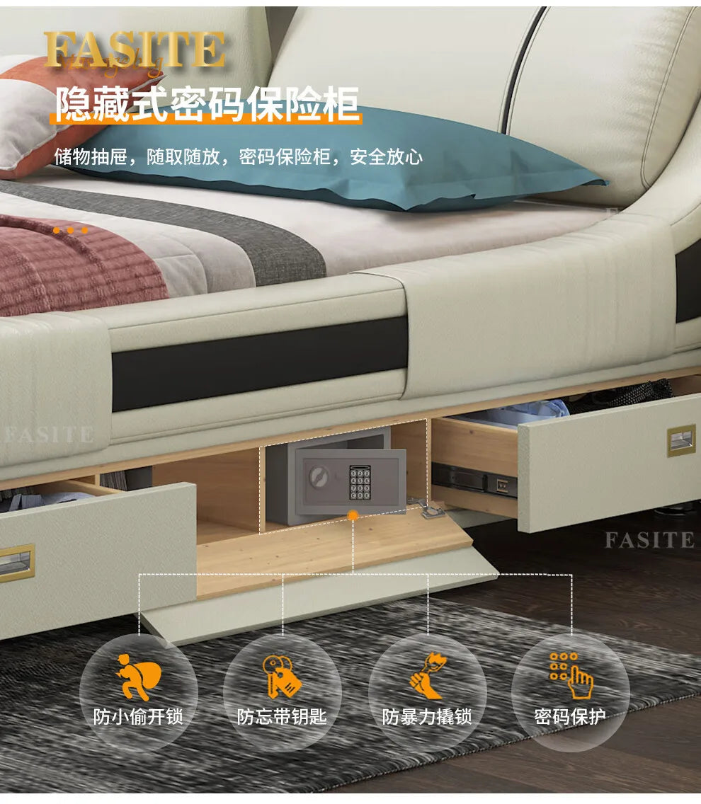 Modern Simple Massage Bed Luxury Water Proof Design Bedframe Double Bed Smart White Nordic Furniture