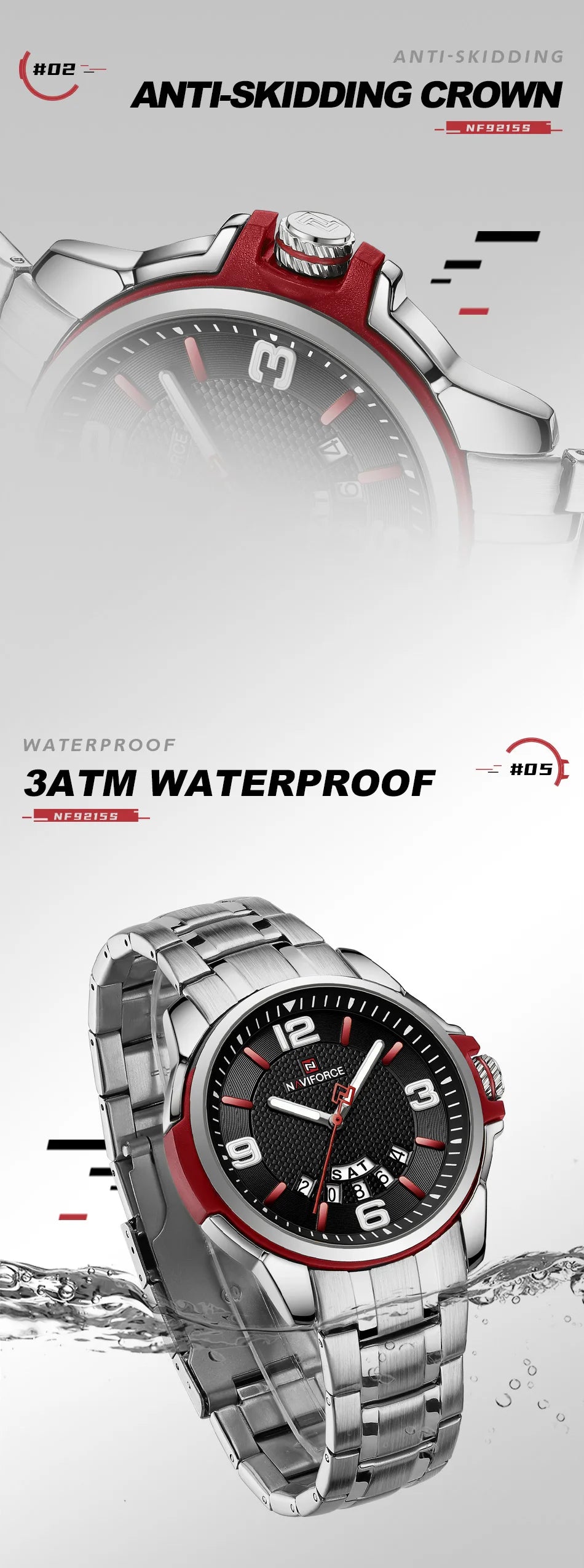 NAVIFORCE Brand Casual Men's Quartz Watch Stainless Steel Belt Business Wristwatches Waterproof Luminous Clock Relogio
